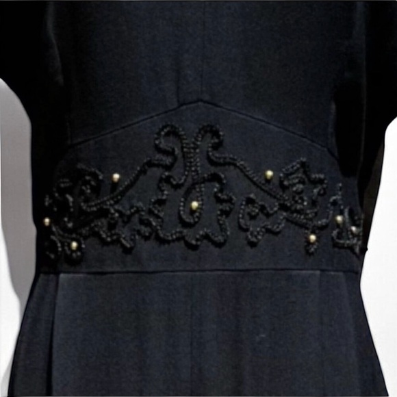 NEW (w/tag) VINTAGE Black Julian Taylor Big Shoulder Midi Dress 14 - Picture 4 of 12